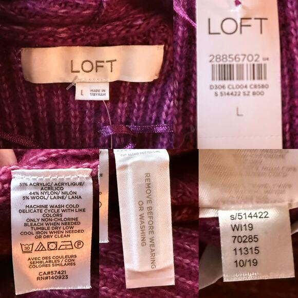 NWT Loft Berry Pink Open Front Chunky Knit Shawl Collar Cardigan Sweater Size L - Picture 15 of 16
